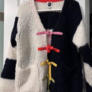 YanYan Snowy Stripe Colorblock Wool & Alpaca Blend Cardigan